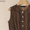 ZANZEA Women Sleeveless Vest Tops and Pants Stripe Print Two Piece Suit Sets