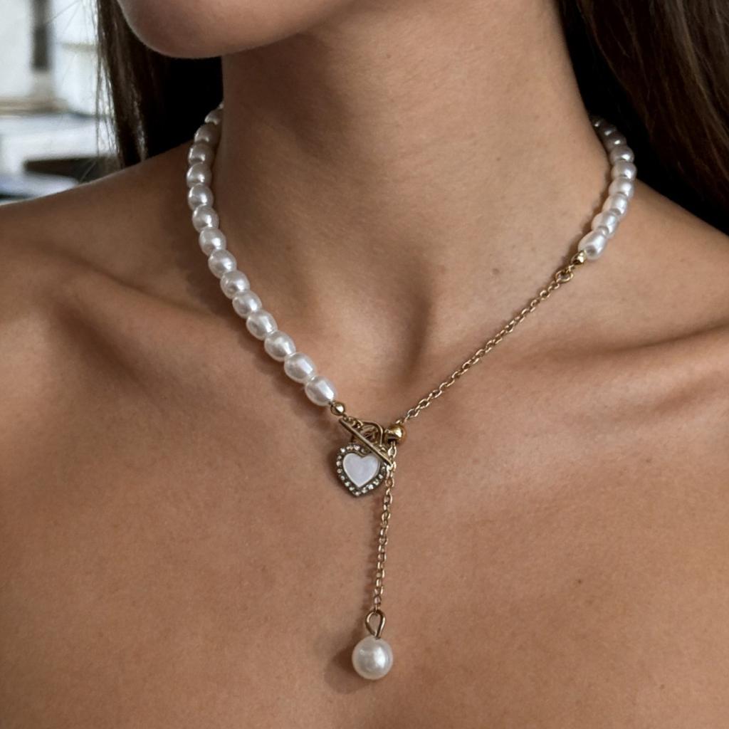 Y2K New Pearl Heart OT Necklace for Women Girl Choker Fashion Zircon Pendant Trendy Chain Anti-allergy Pendant 2026 Best Gift