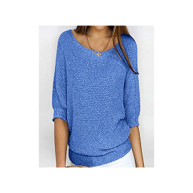 Solid Colour Round Neck Knit Top Women's Plus Size Commuter Elegant Seven-minute Sleeve Top Air-conditioning Shirt