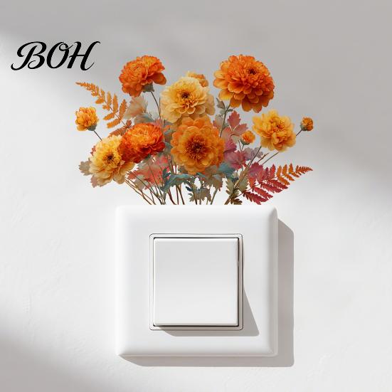 Waterproof Switch Sticker Removable Flower Sticker, Colorful Rose Peony Wall Protective Cover Decals, DIY Light for Bedroom Living Room PVC