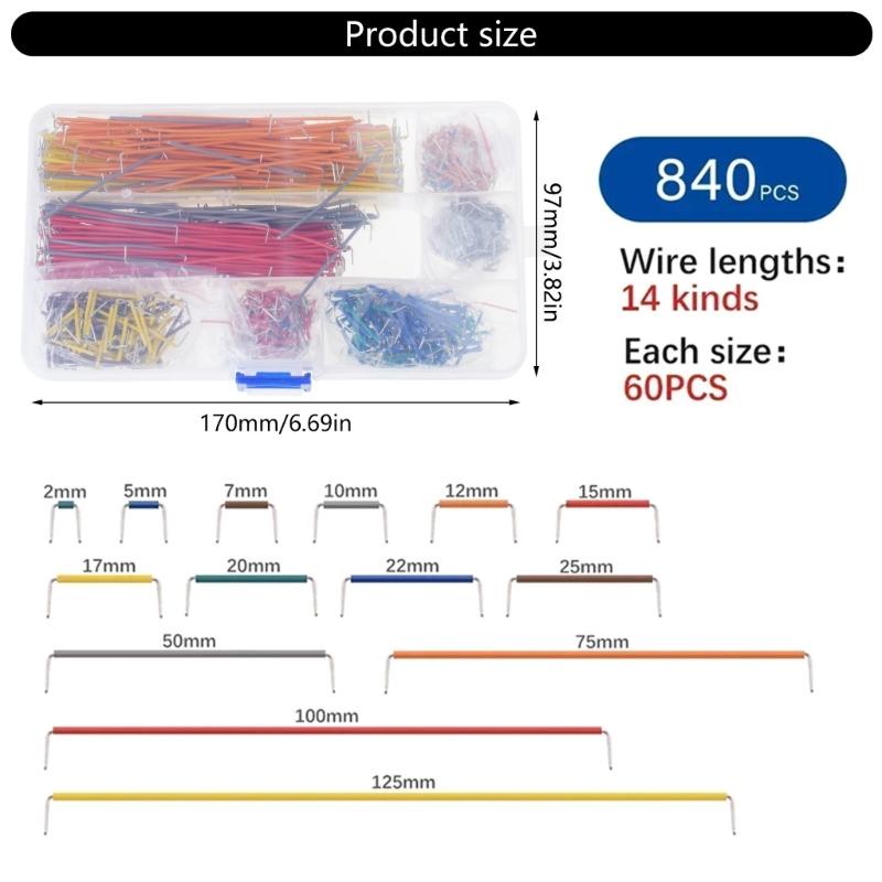 840 Stück Mehrzweck U-förmiges Jumperkabel-Set Zubehör für Arduinos und Steckplatinen Verwendung in verschiedenen lebendigen Farben