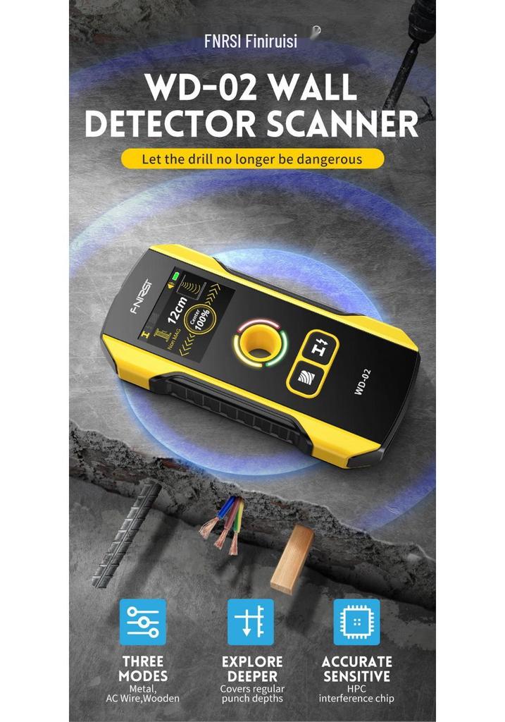 FNIRSI WD-02 High-Precision Wall Detector for Wire, Metal, and Steel Bar Detection