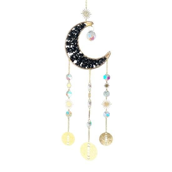 Colorful Crystal Suncatcher, Hanging Sun Catcher for Windows, Moon Shape Healing Crystal Decor for Home, Crystals Prism Rainbow Maker, Gift for