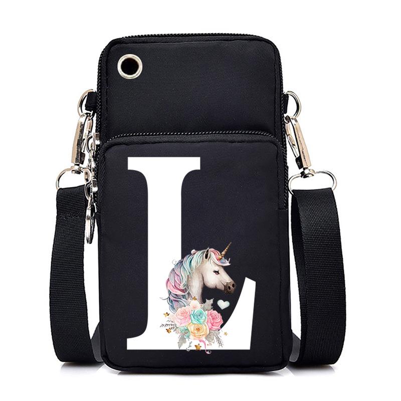 Unicorn Unicorn Letter Printing Black Oblique Span Bag Casual Portable Multi-Function Mobile Phone Bag