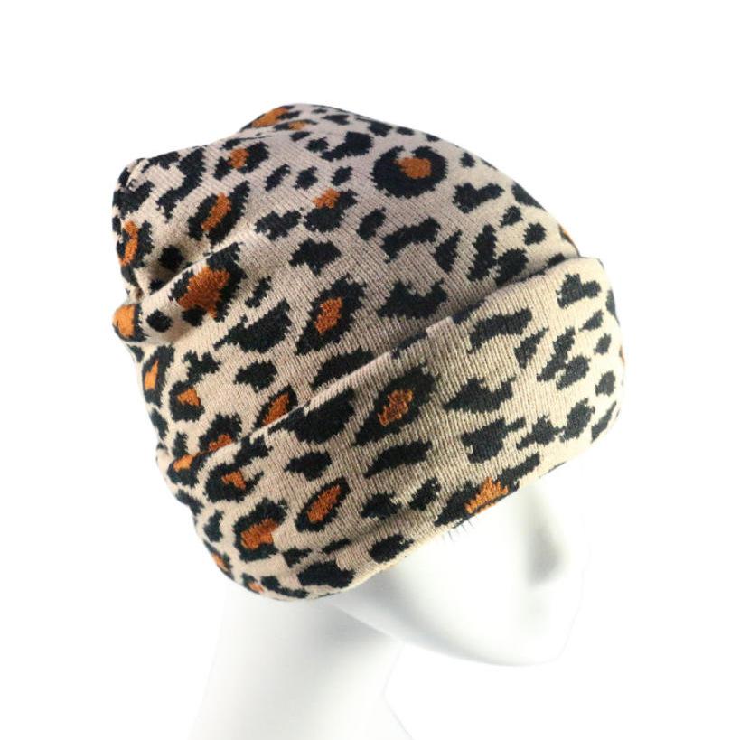 Autumn and winter new leopard print knitted hat thickened warm wool hat unisex cold warm cold hat multi-color