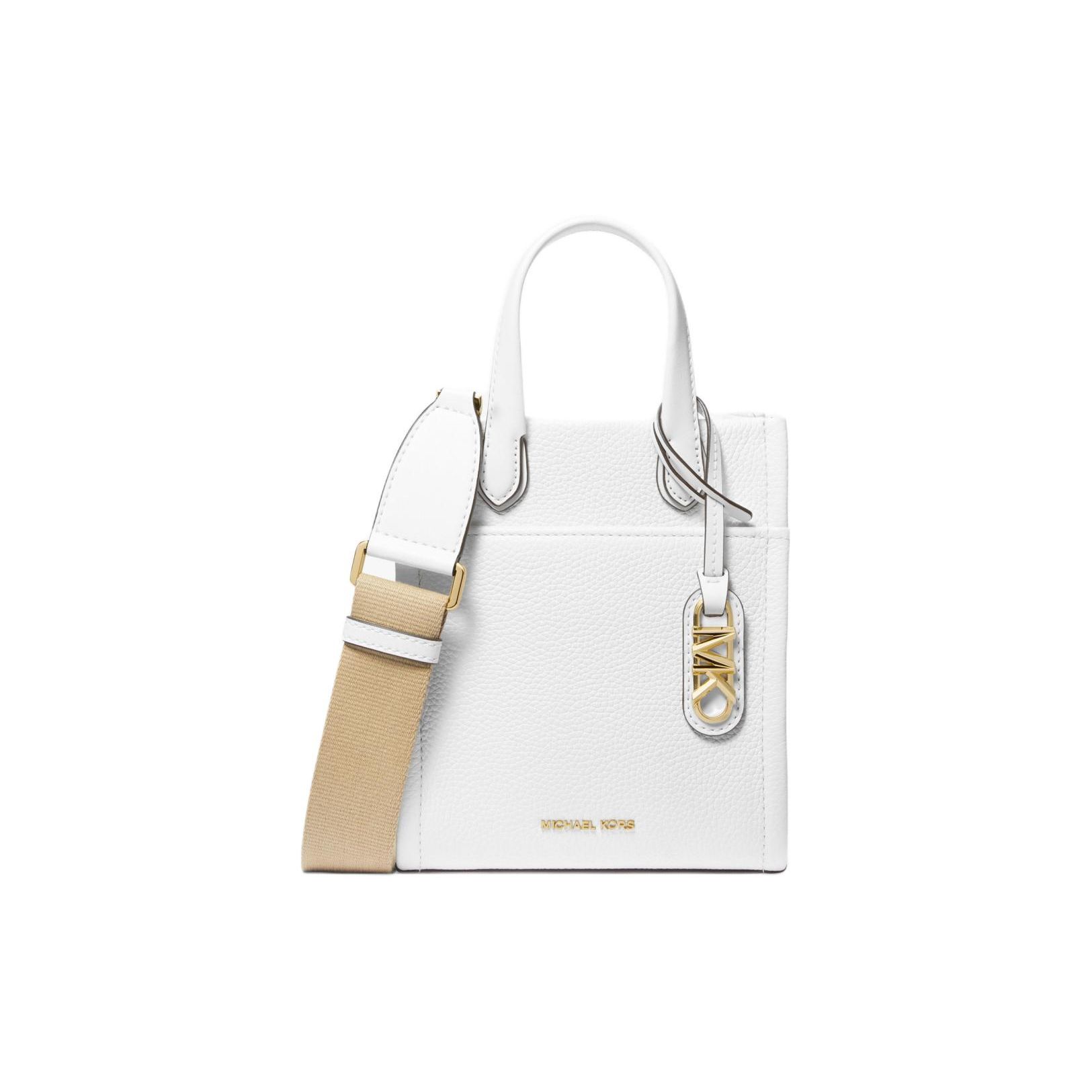 Michael Kors MK Gigi Logo Adjustable Shoulder Strap Leather And Faux Leather Shoulder Crossbody Handbag Women handbags White 32R4G3GC4L-085 Basic Set (Bag+Dust Bag)