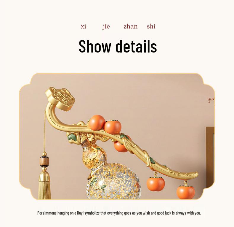 Chinese Style Persimmon Ruyi Crystal Gourd Ornament for Living Room, Entrance, or Wine Cabinet – Ideal Housewarming Gift
