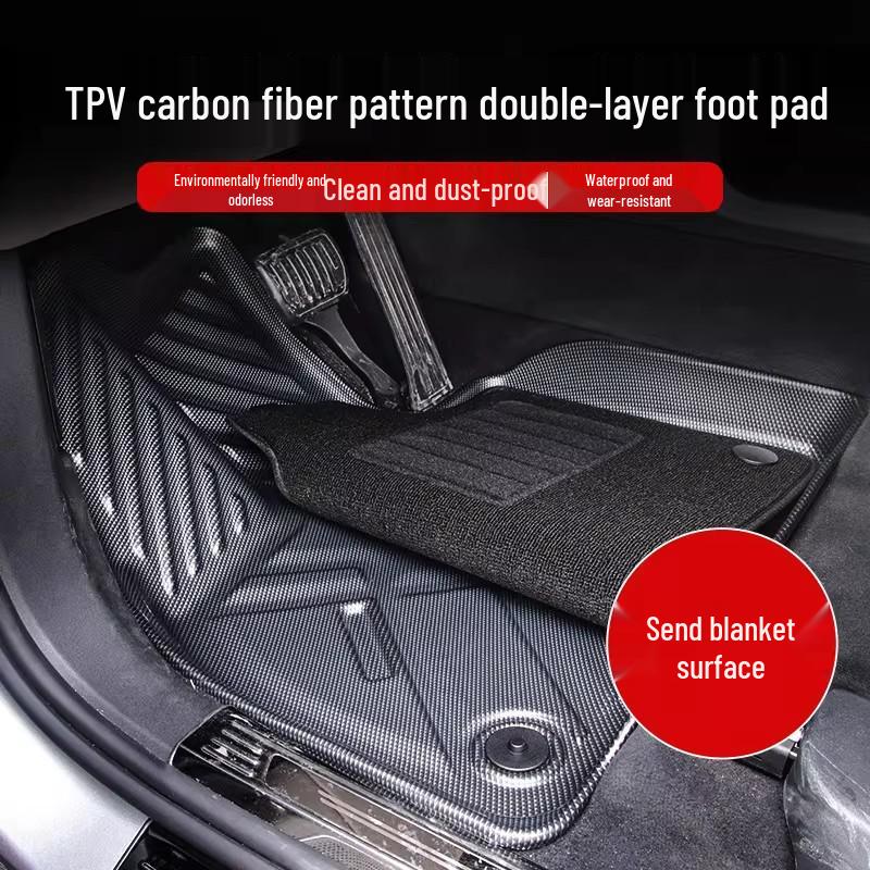 Hyundai SantaFe 2025 TPE Floor Mats & Carbon Fiber Texture Trunk Mat - Wear-Resistant