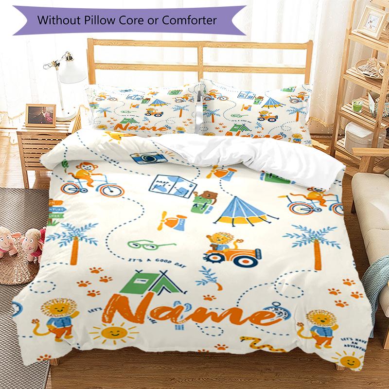 3pcs Custom Name Lion Bedding Set Duvet Cover Closure Includes 1 Duvet Cover & 2 Pillowcases, Soft and Comfortable for All Seasons.