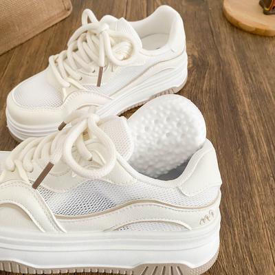 B1632 Latex Insole/mesh Thick Sole 2025 New Summer Breathable Board Shoes Women's Shoes Little White Shoes Board Shoes Round Head