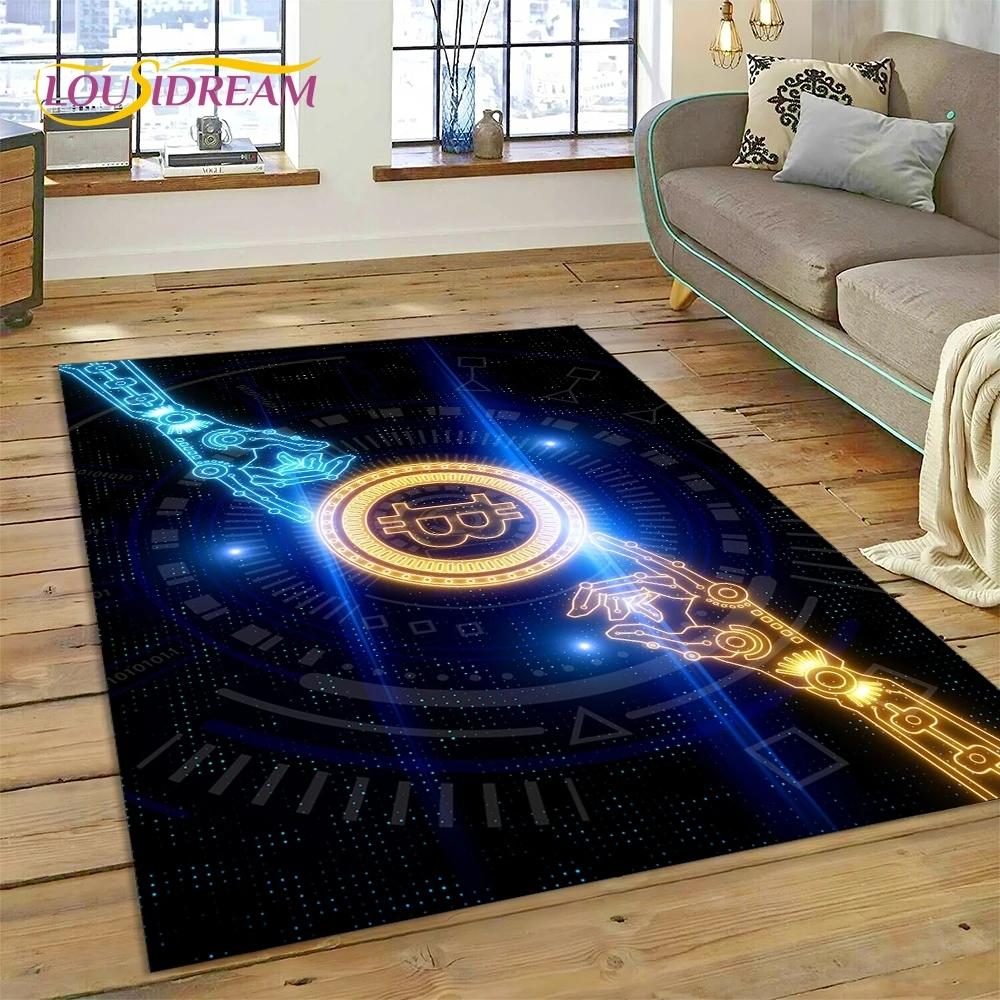 Bitcoin 3D Virtual Currency NFT Area Rug Carpet for Bedroom Living Room Home Sofa Decoration,Children Game Large Decor Floor Mat