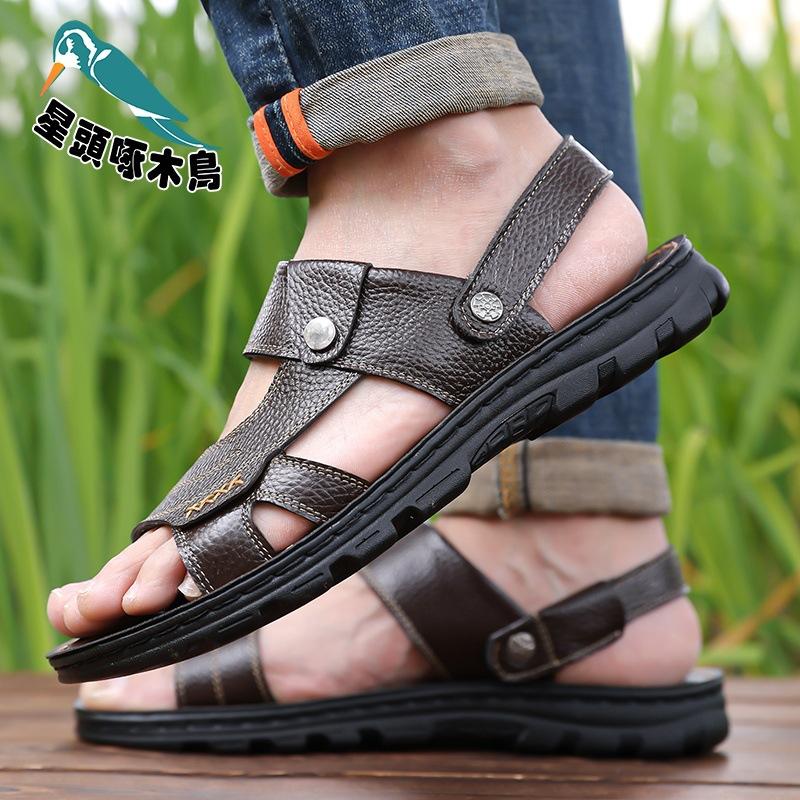 2025 summer new sandals men's cowhide beach shoes casual men's shoes platform slippers sandals
