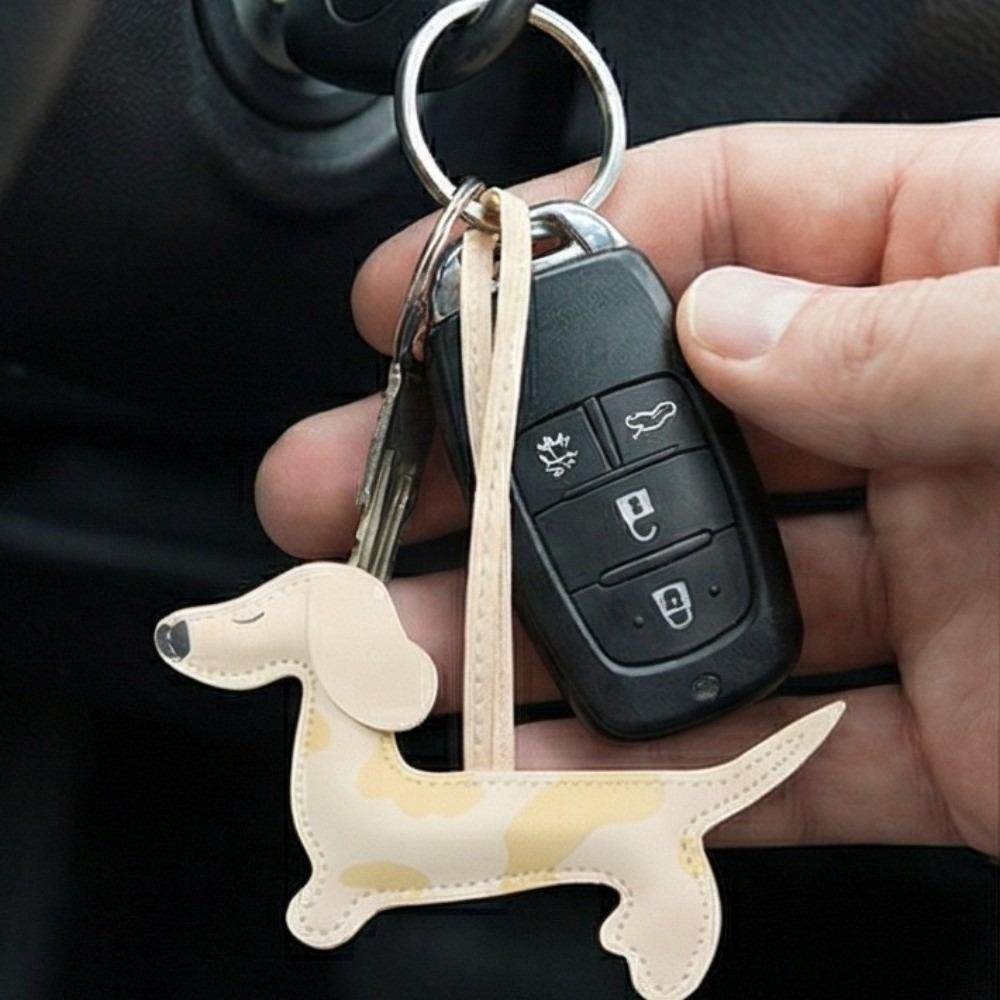 PU Klíčenka Dachshund Ručně vyrobený Zvířecí přívěsek na tašku DIY Štěně PU Kožený Kroužek na klíče Ozdoba na klíče