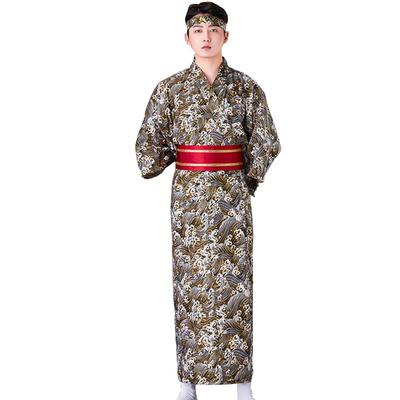 Zestaw Yukata LanBuff i Pas z Łatwym na Lato Jednokolorowa Odzież Japońska dla Mężczyzn Jeden Rozmiar Pasuje Męski 2-częściowy (Yukata Obi) Obi na jeden dotyk, Sukienka, Ubranie,