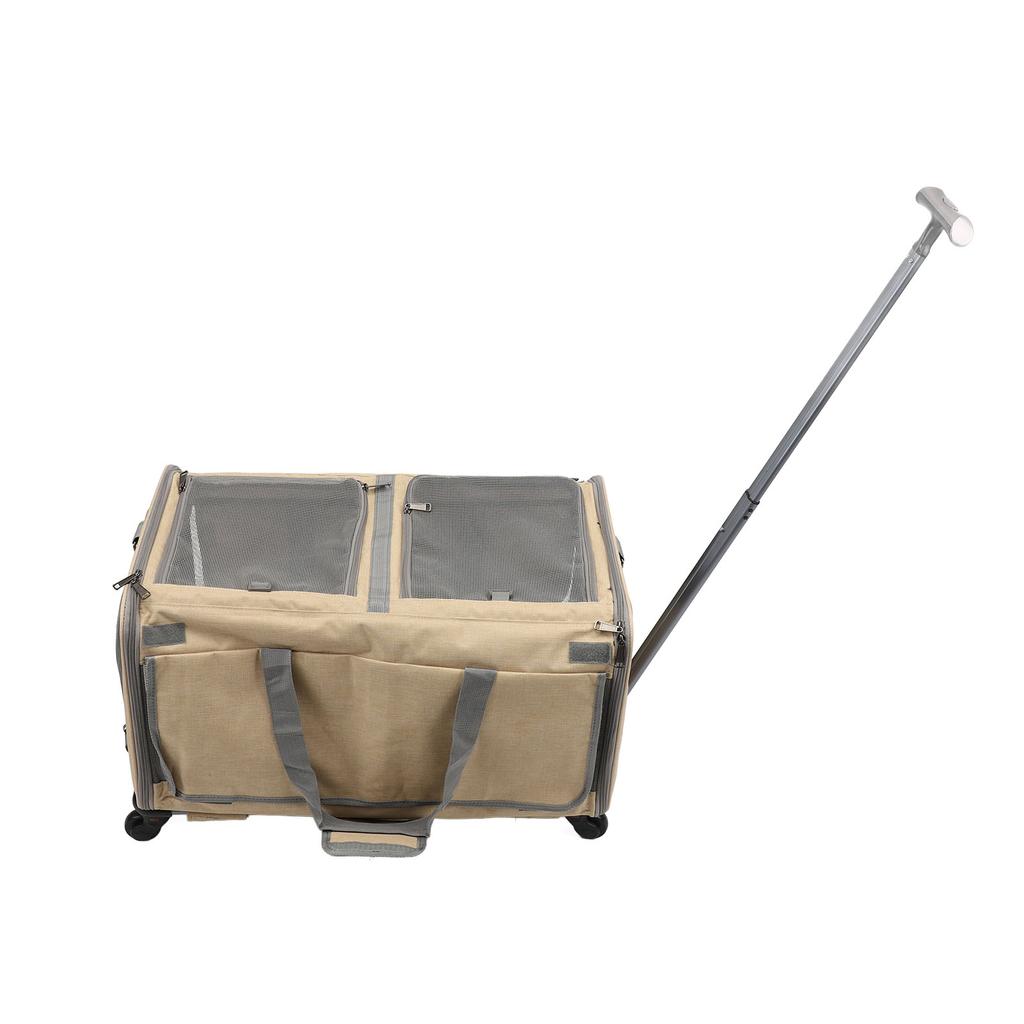 Pet Carrier with Wheels Double Compartment Portable Breathable Oxford Cloth Large Capacity Rolling