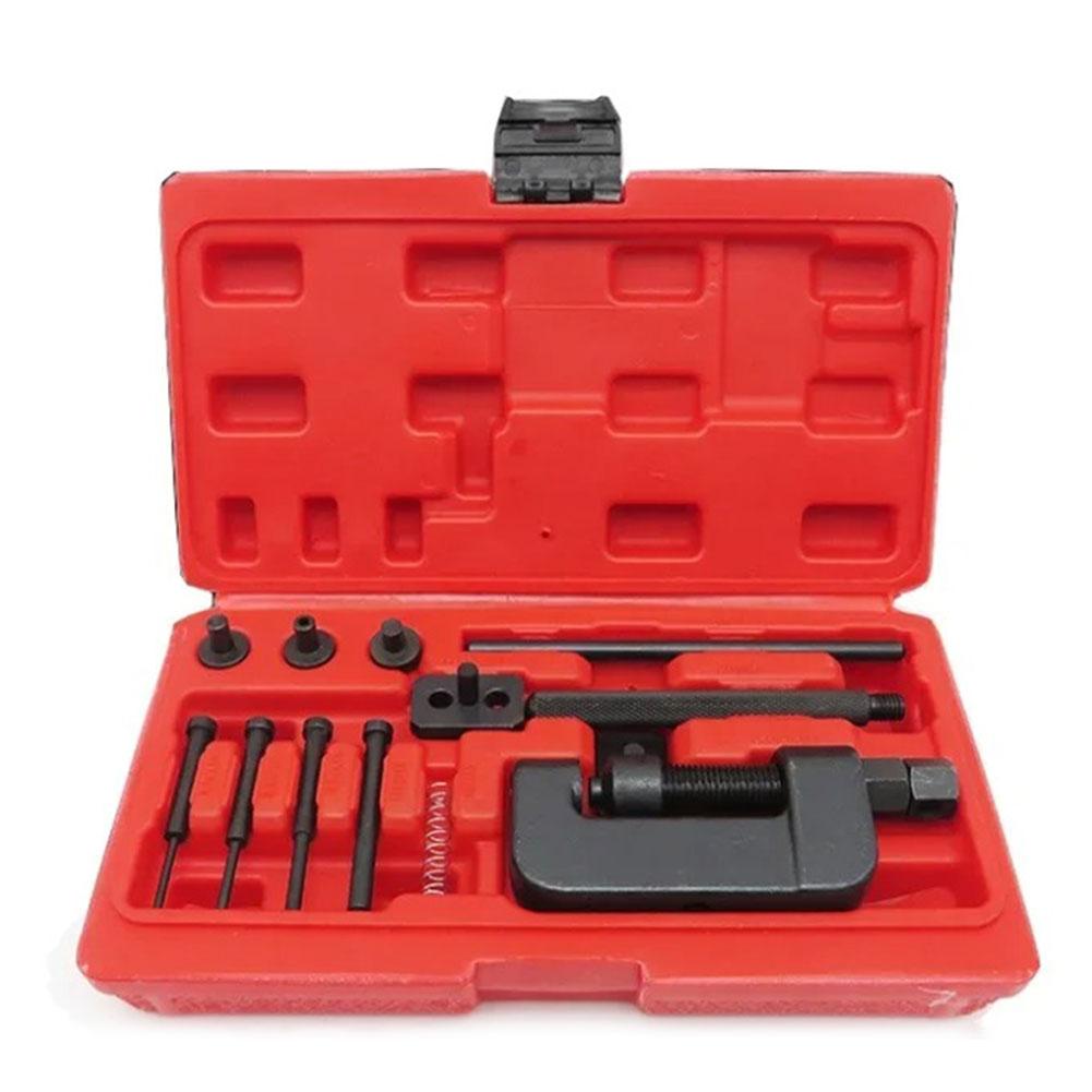 

13Pcs Riveting Repair Tool Kit With Red Case Motorcycle Bike Heavy Duty Splitter Link Riveter Set Cam Drive Chain Breaker