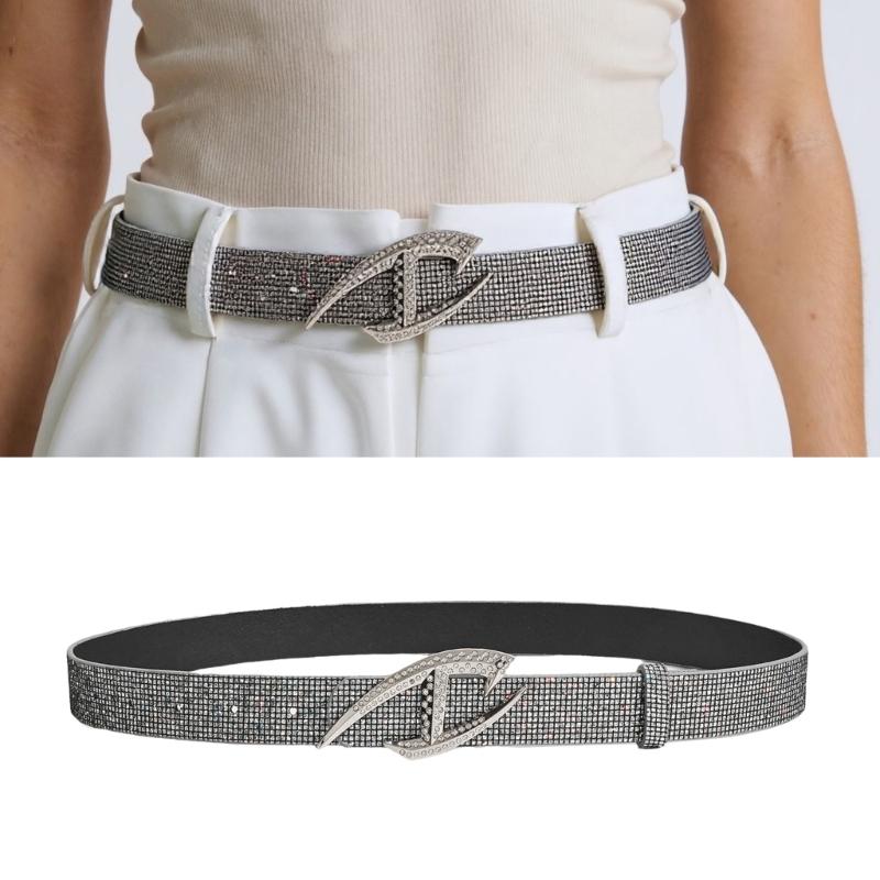 Elegant Rhinestones Studded Women Waist Belt Wide Band For Evening Parties And Casual Outings With Unique Buckles Design