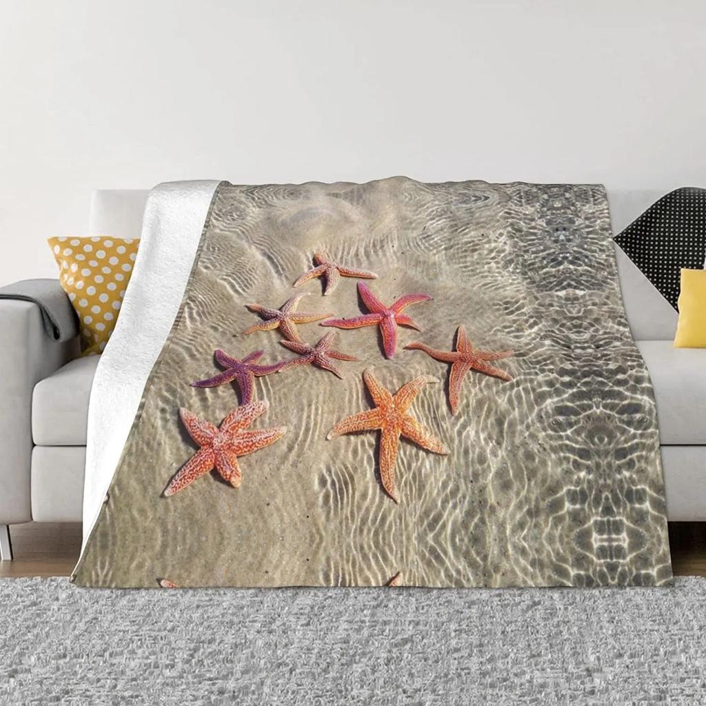 Seestern Strand Meer Flanell Überwurfdecke Meerestiere Decke King Queen Größe für Bett Sofa Couch Leicht Warm Super Weich