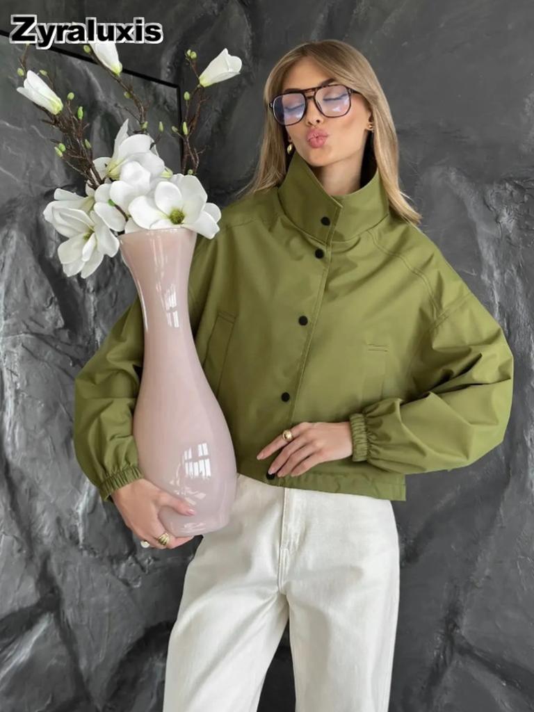 Giacca a vento corta da donna per primavera/autunno, vestibilità larga, mini giacca