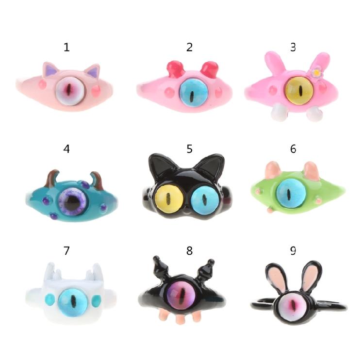 

9pcs Cartoon Eyeball Open Rings Little Monsters Eyeball Rings Unique Irregular Rings Statement Jewelry for Girls and Boy 1