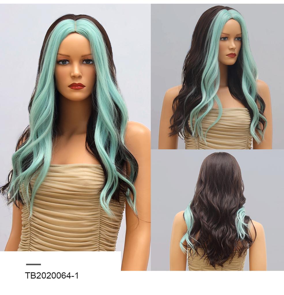 Synthetische Perücke für Frau, blau gefärbt, Ombre, langer Körper, Wasserwelle, Cosplay-Party, Lolita, 28 Zoll, hitzebeständige Nutural-Perücke