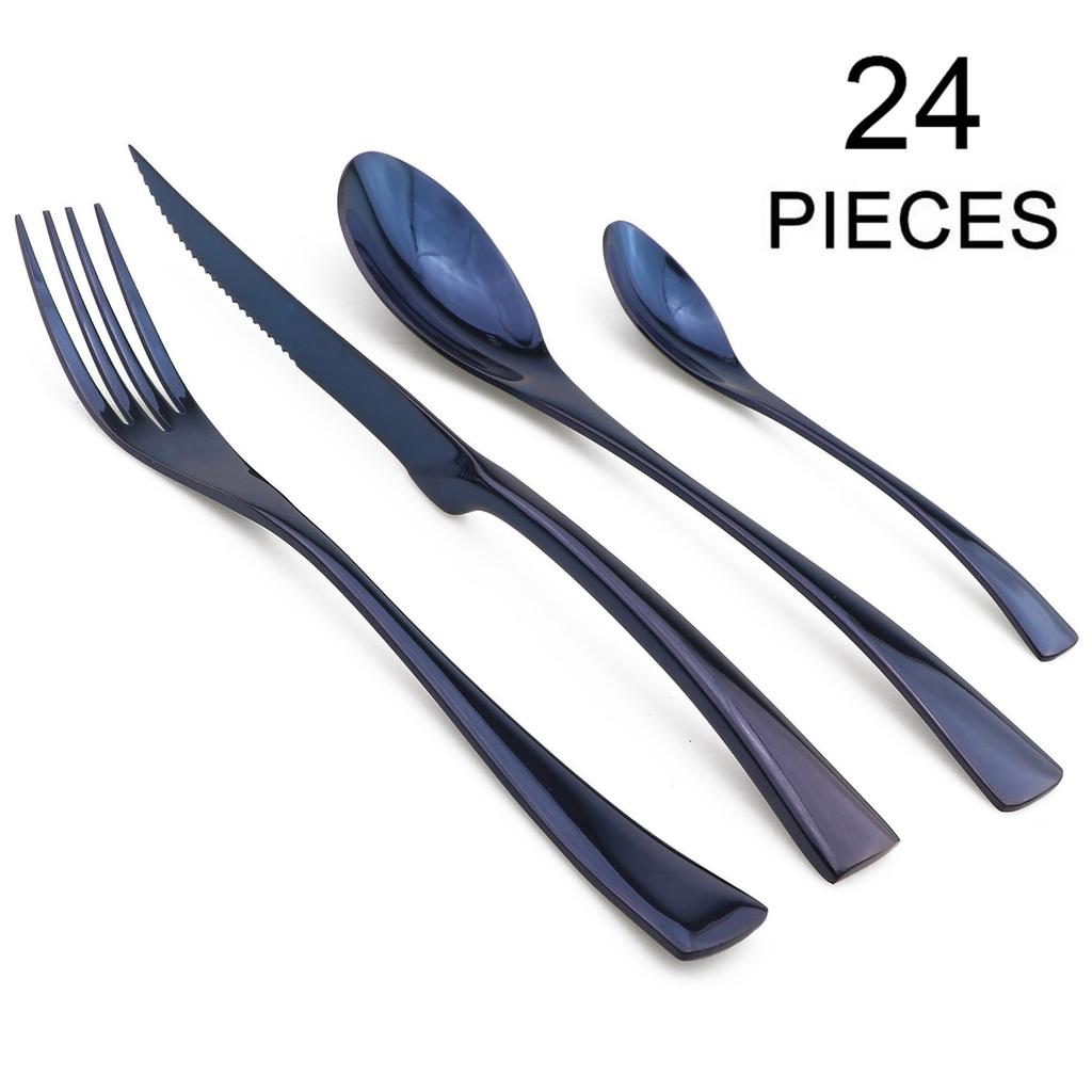 Food Tableware 24Pcs Rainbow Dinnerware 18/10 Stainless Steel Flatware Set Steak Knife Fork Spoon Teaspoon Cutlery Set