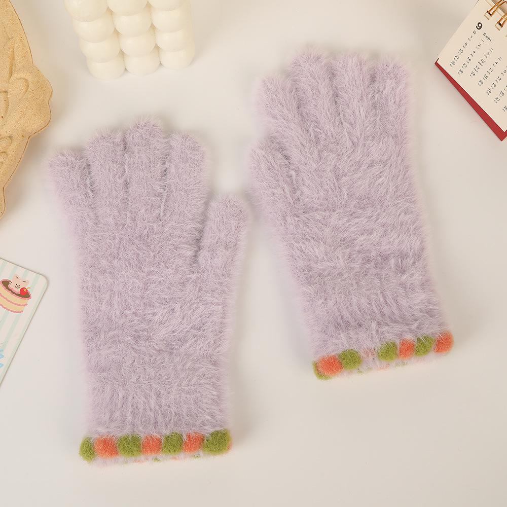 

Multi-color Jelly Bean Long Mink Velvet Fingerless Touchscreen Jacquard Gloves - Thick, Warm, Comfortable Knit One Size
