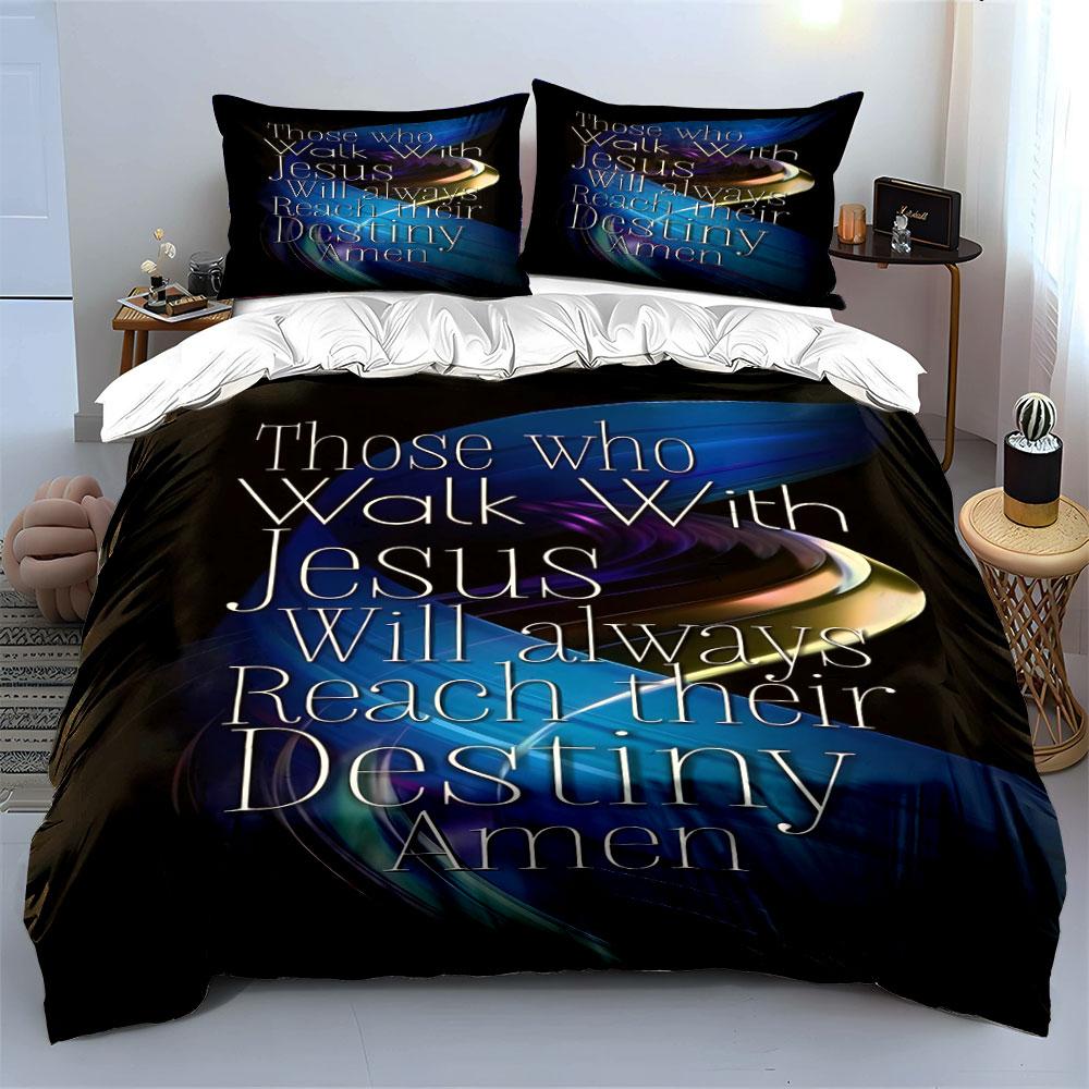 Religious text with swirls. Bedding sets Duvet cover sets Duvet covers Pillowcases(1*Duvet Cover 2*Pillowcases without duvet insert)