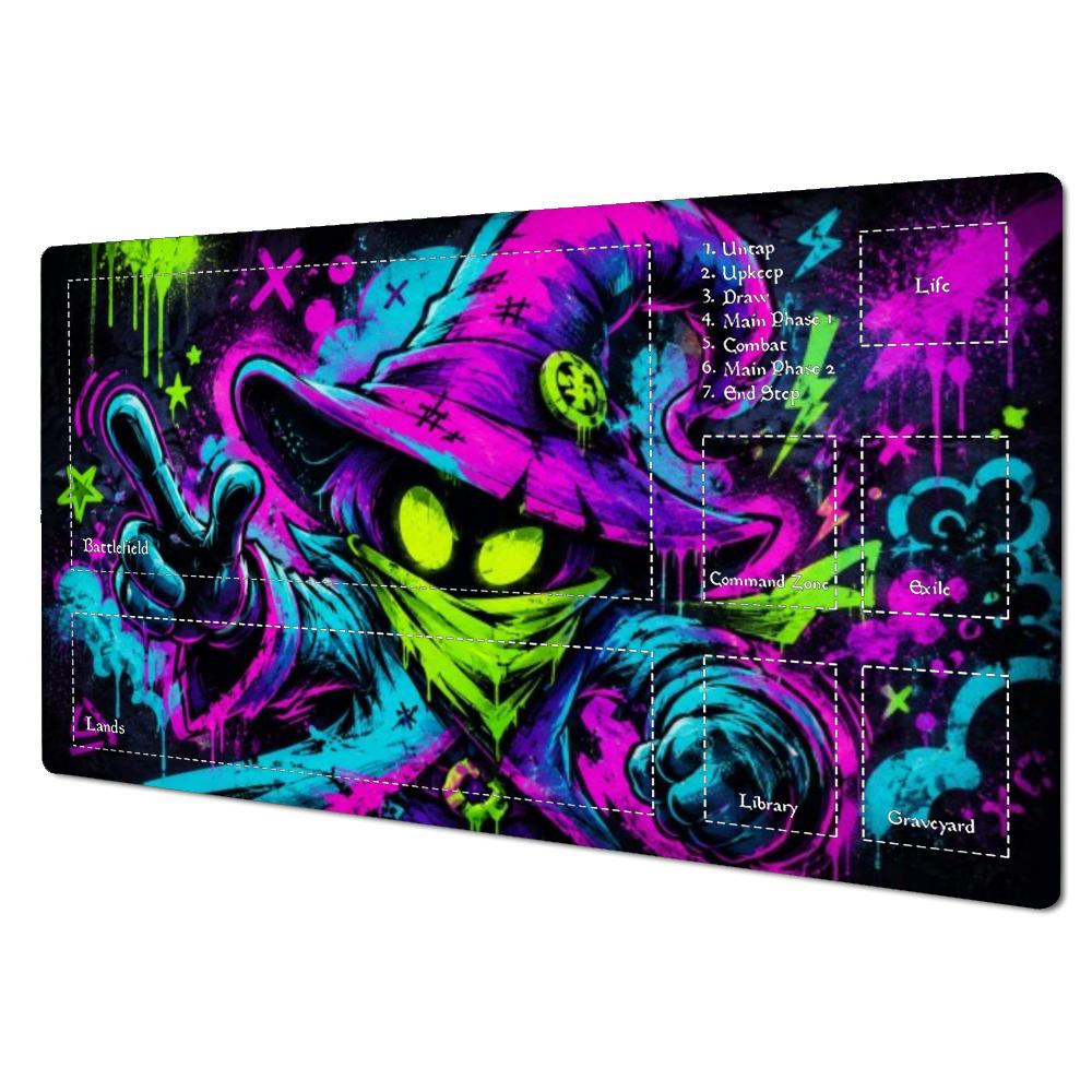 Neon Splash Graffiti Punk Wizard Large MTG Playmat TCG Battle Mat Anti-Slip Durable Stitched Edge Commander tapete magic mtg