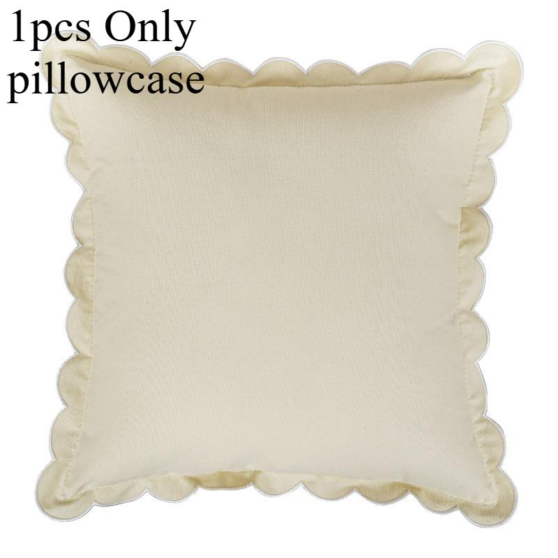 1pcs Cotton Embroidered Pillowcase with Wave Ruffle Trim Solid Bohemian Cushion Cover for Sofa Only Pillowcase