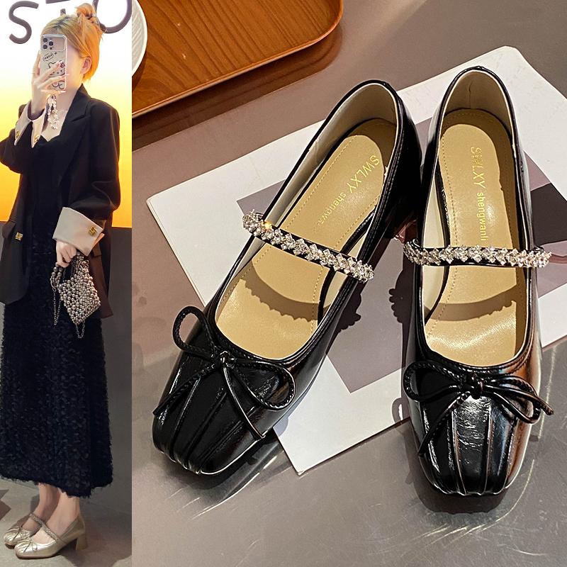 Fashion 2025French Retro  Jane Shoes Woman Beige Elegant  Shoes Comfort Versatile Bowknot Single  chaussure femme