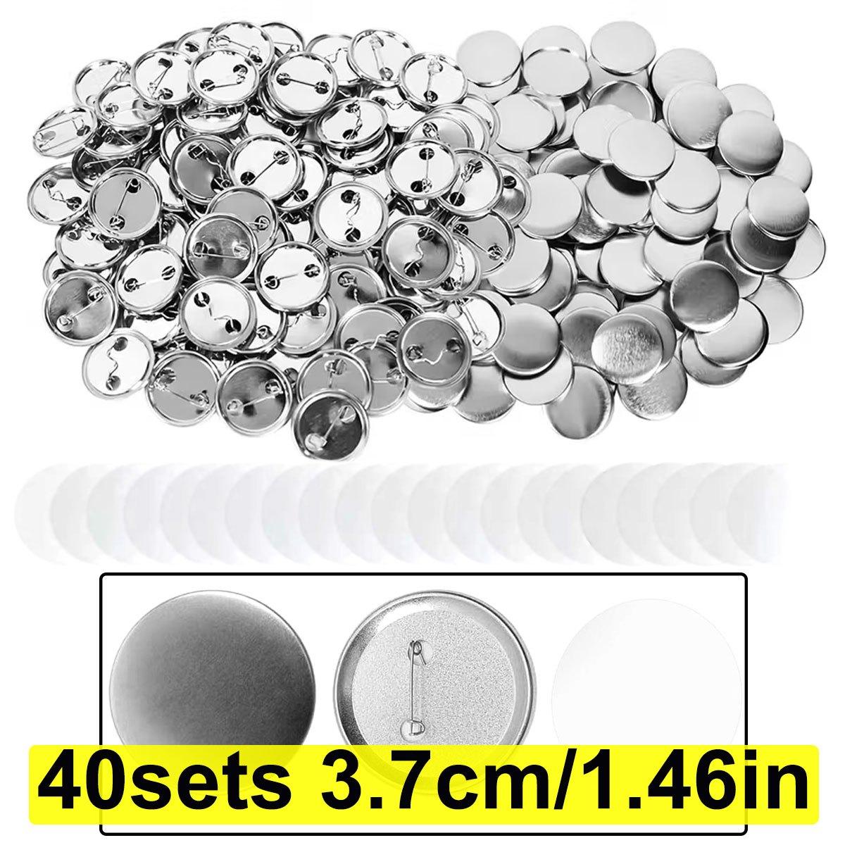 

40Sets 3.7cm/1.46in Round Button Parts Kit, Tinplate Tops & Plastic Clips with Film for DIY Button Maker Machine ZSY