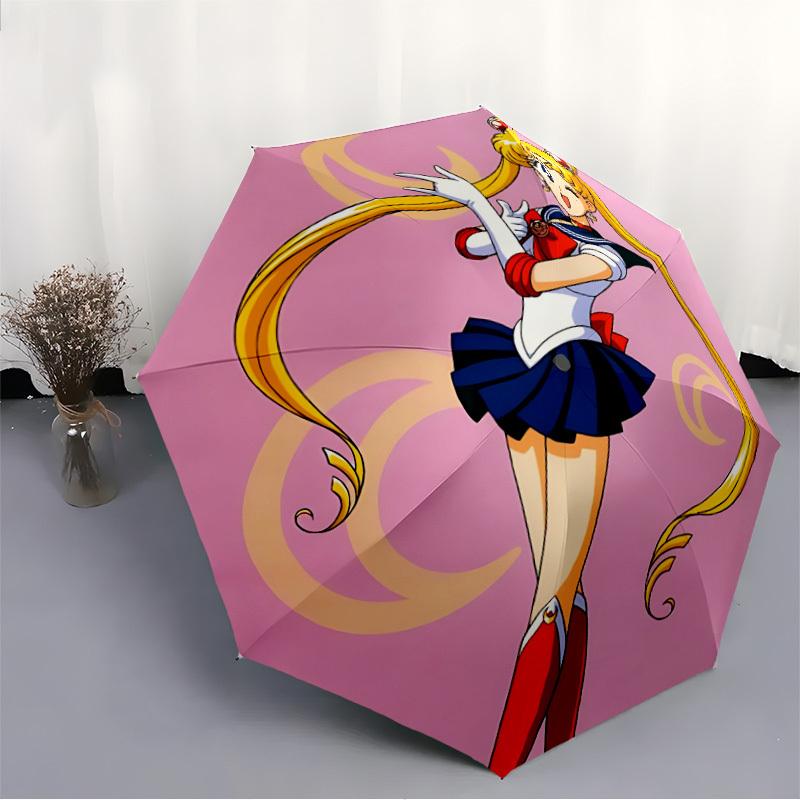 1PC Sailor Moon Automatic Open/Close Umbrella, 8-Rib Sturdy Frame, Lightweight Portable Umbrella, Commute, Business - Ideal Gift for Friend, Vibrant P