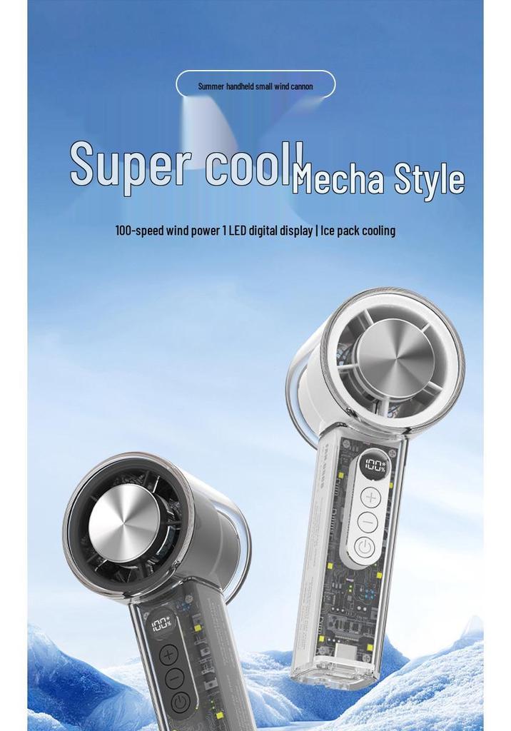 Transparent Mech-Style Portable USB Fan with Ice Pack and High-Speed Cooling
