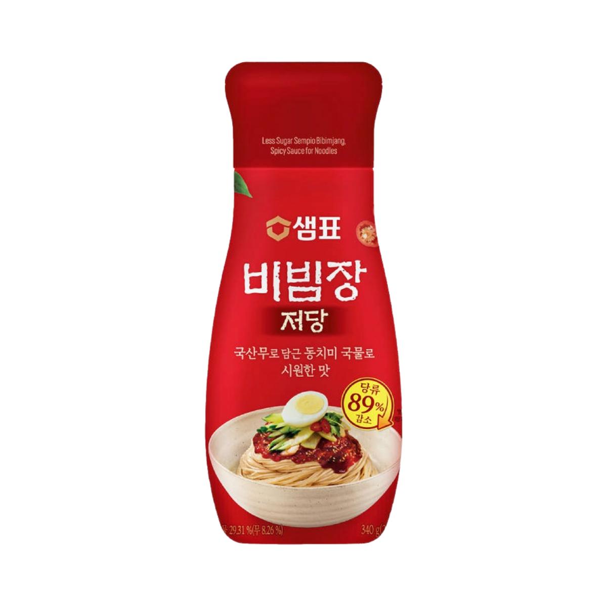 Sempio Sauce Bibimjang Faible en Sucre Douce et Épicée pour Bibimbap et Nouilles Froides 340g 1 Bouteille red