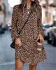 2025 European and American Independent Station Amazon Spring and Summer Cross-border New Round Neck Leopard Print Long-sleeved Dress Women