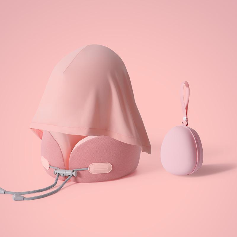 

1 шт. Подушка для шеи U-образной формы из пены с эффектом памяти, портативная складная подушка для путешествий в самолет, автомобиль, подушка для поддержки шеи с боксом для хранения розовый