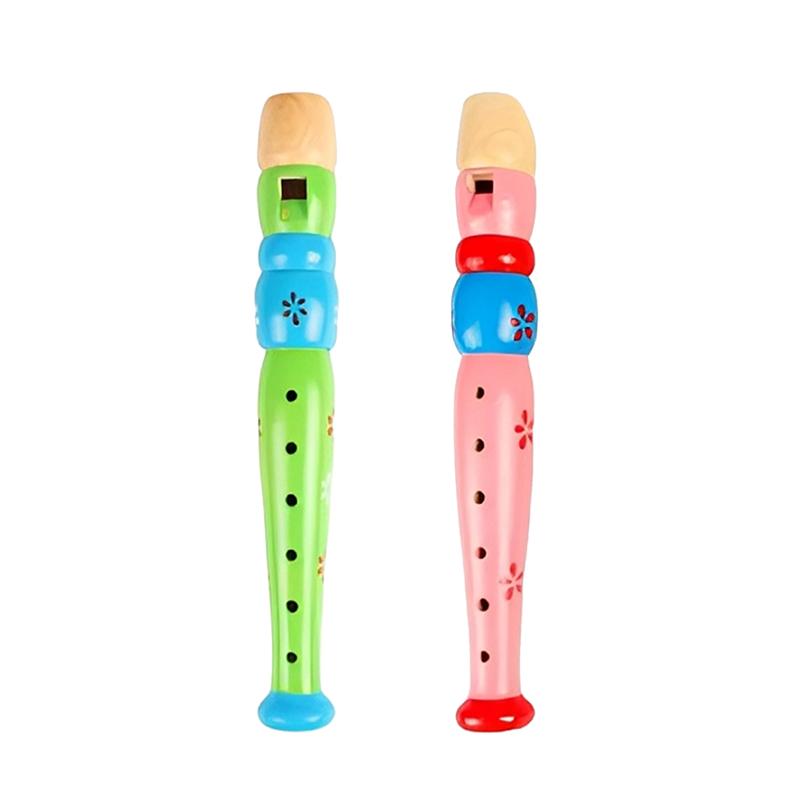 2pcs 6-hole Wooden Flute Colorful Kids Educational Learning Musical Toys Children Music Instrument Trumpet Buglet Hooter TMZ