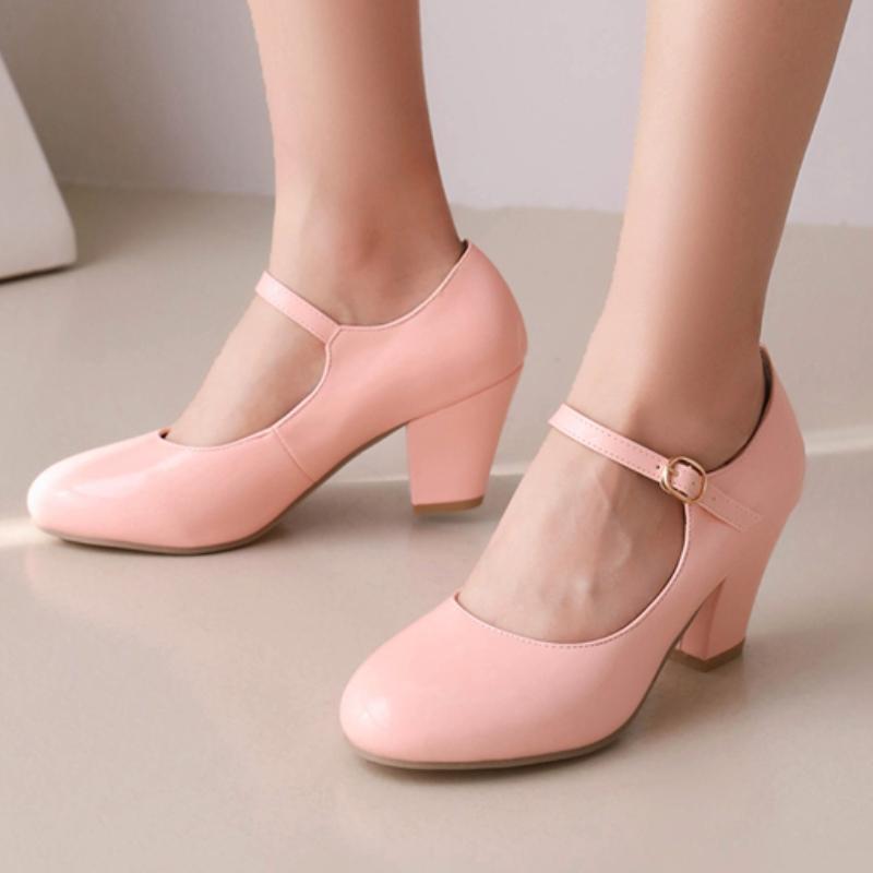 Women's Heels Mary Janes Shoes Fashion Pink Black White Red Yellow Heeled Party Wedding Shoes Female Dress Pumps Big Size 45