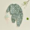 Baby Girls 2-piece Outfit Flower Print Long Sleeve Crew Neck Sweatshirt with Elastic Waist Sweatpants Fall Clothes