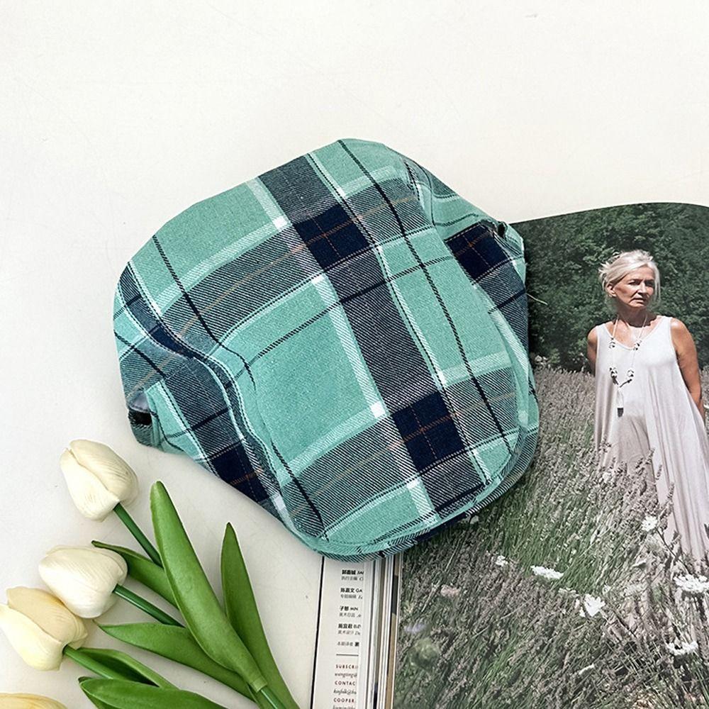 Cotton Plaid Beret Hat Dopamine Style Flat Peaked Cap Elegant Lattice Sun Hat Streetwear
