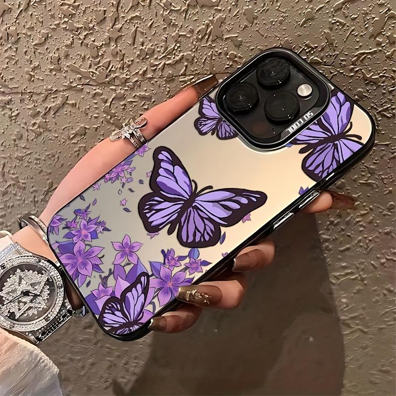 Flower purple butterfly pattern mobile phone case suitable for iPhone17 16 15 14 13 12 11Pro/ Max /Plus anti-fall and shockproof