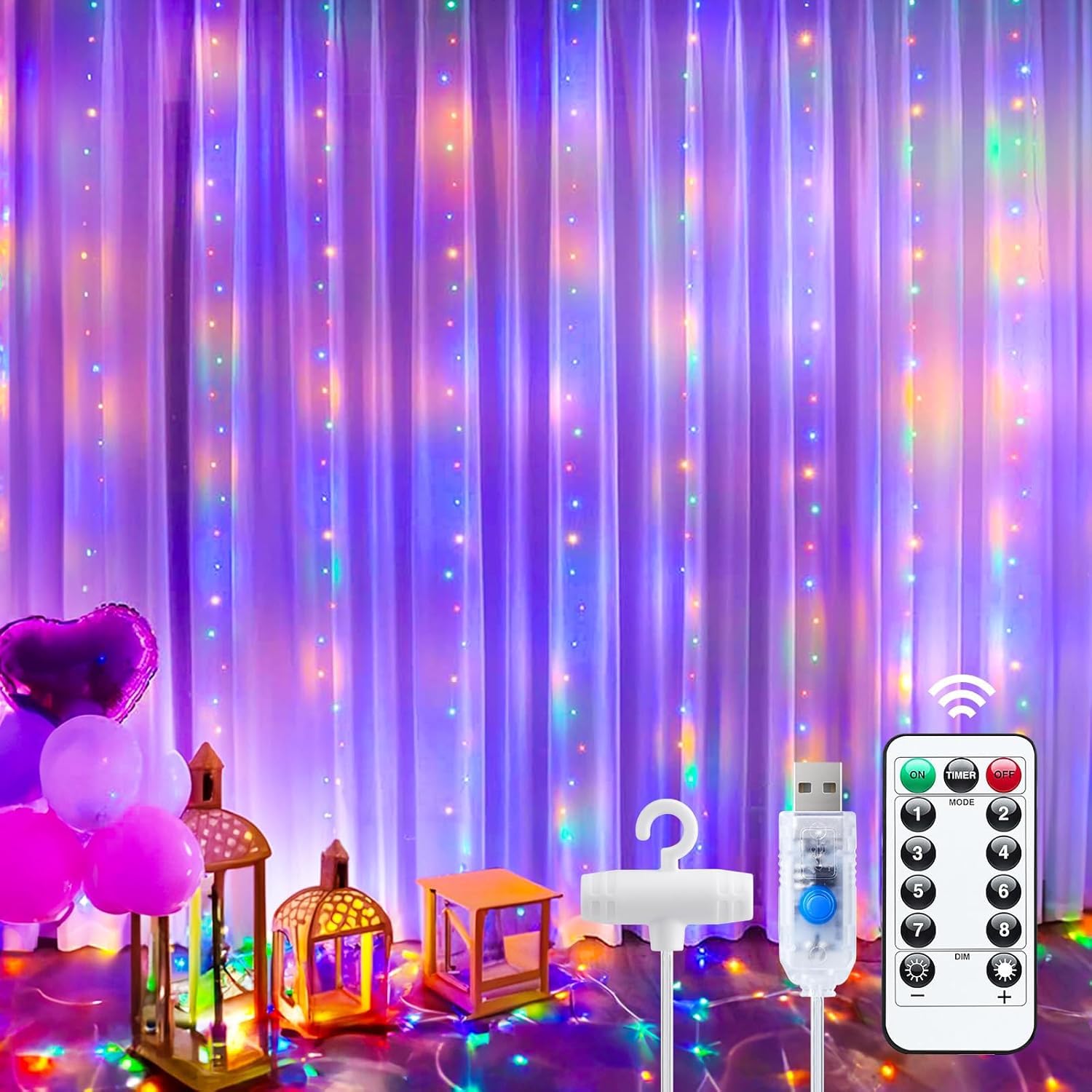 

Fairy Curtain Light 300 LED 9.8x9.8 Ft String Light 8 Modes Dimmable USB Plug for Dorm Window Wall Indoor Girl s Room Decor Xmas разноцветный