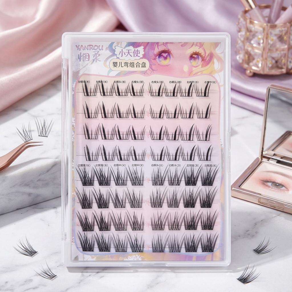 Angled Wing Eyelashes Black Synthetic Fiber C Curl Lightweight Comfort Fit for Natural Makeup