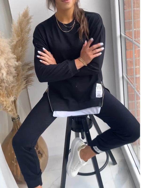

2024 Autumn Patchwork Fake Two-Piece Sweatshirt and Sweatpants Set M чёрный