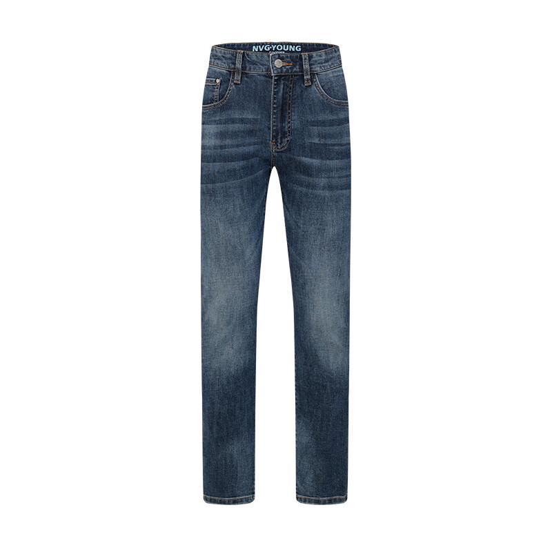 NVG·YOUNG Men's Slim Straight Washed Denim Jeans
