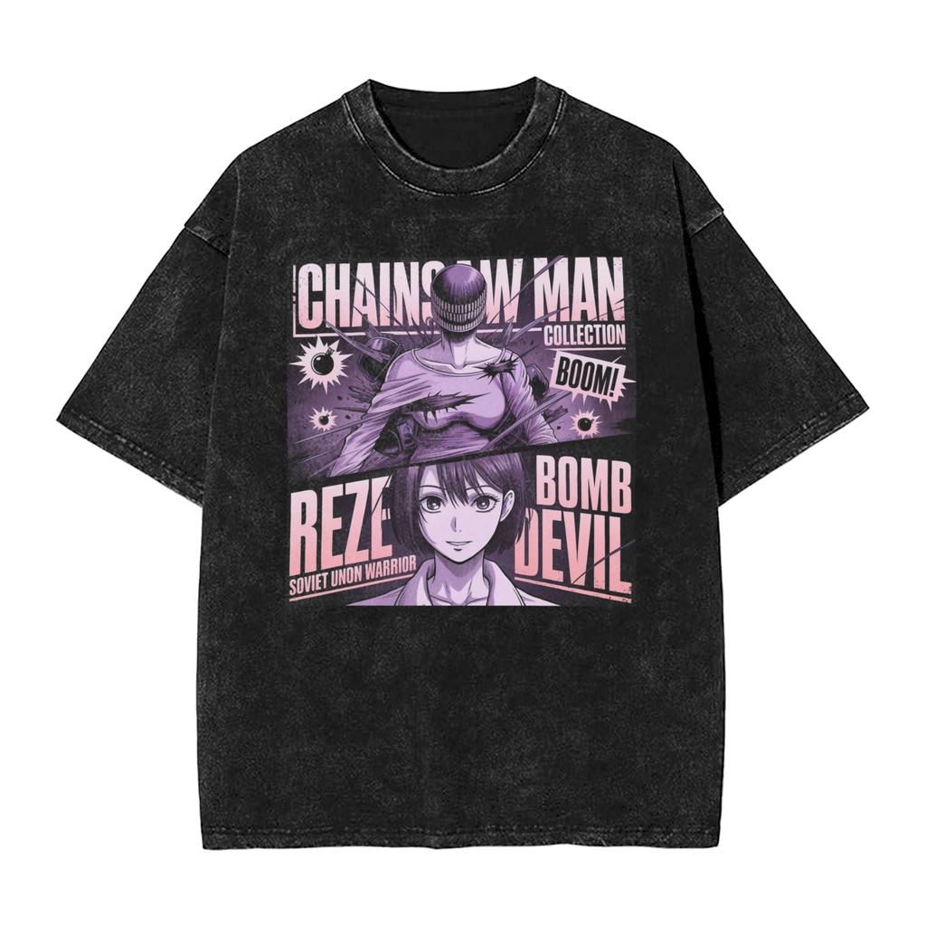 Japanese Reze Chainsaw Man Anime T Shirt Beach Vintage T Shirts Cotton Trending Tshirt for Men Short Sleeve Design Tees