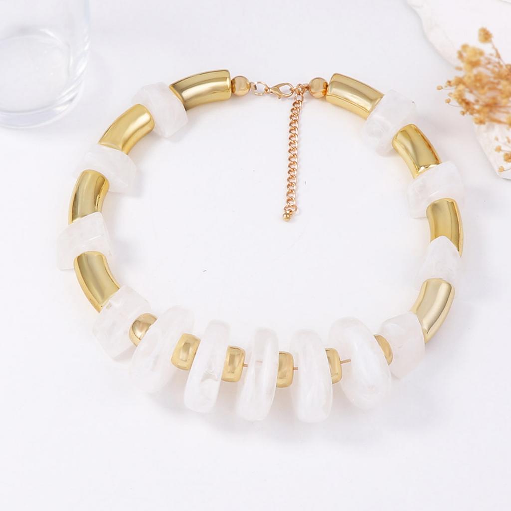 Personality Trend Hip Hop Punk Style Geometric Resin CCB Beaded Necklace Versatile Casual Women's Necklace Accessories
