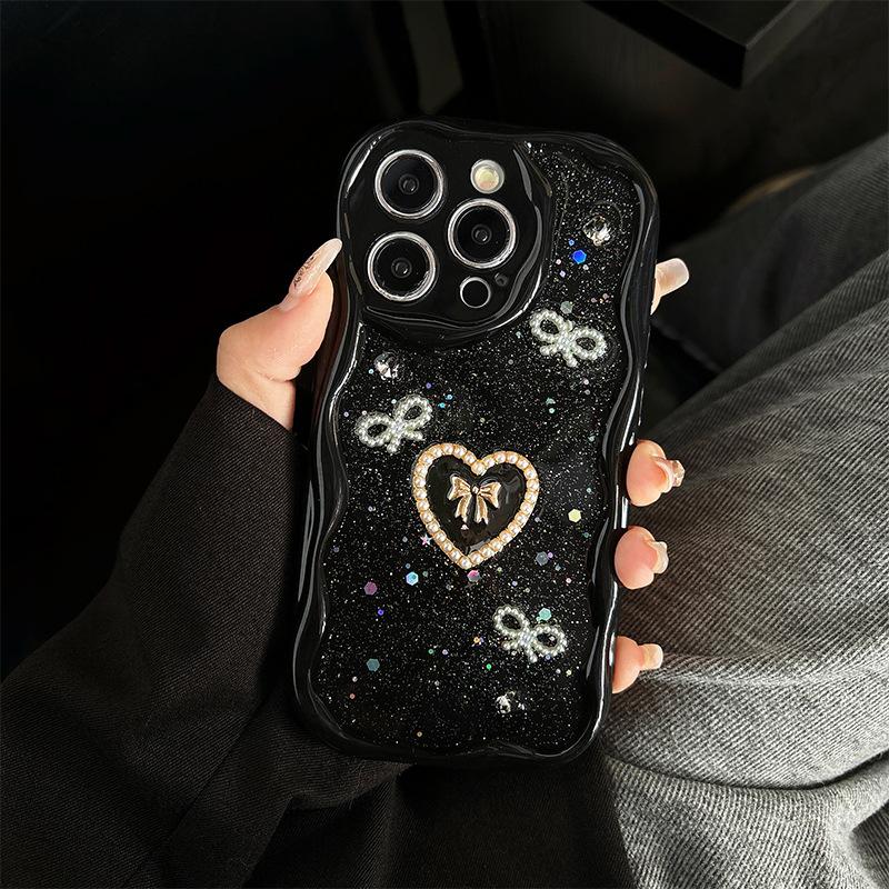 

Cream Style Phone Case For Iphone17Promax Bow Tie Love Apple 15 Glitter Sequin 8 Holes iPhone 7/8/SE 2020