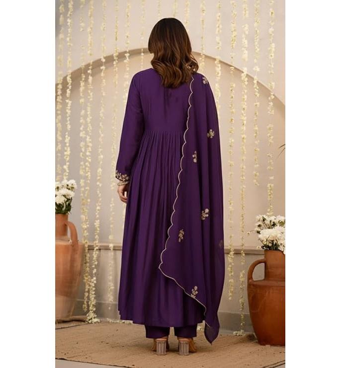 Women Embroidery Solid A-Line Kurta and Pant Set with Dupatta Set